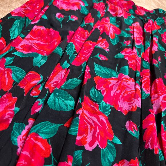 Vintage 80s Gottex Floral Print Maxi Skirt Handkerchief Hem Pleated Whimsigoth - Picture 4 of 6
